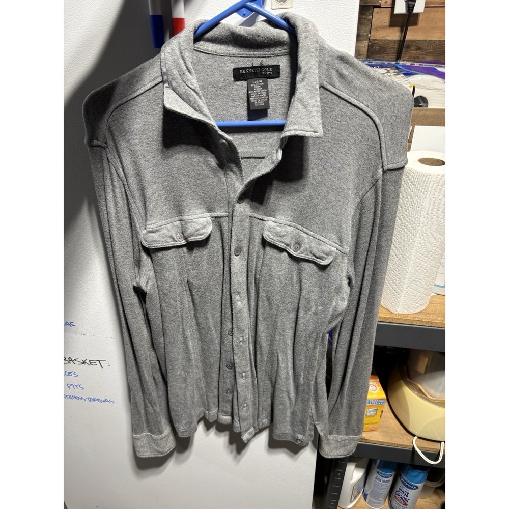 Kenneth Cole New York Shirt‎ Mens Large L-Sleeve Button Up Knit Grey